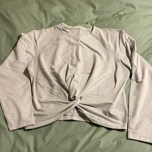 Light heather gray twist front crop sweatshirt